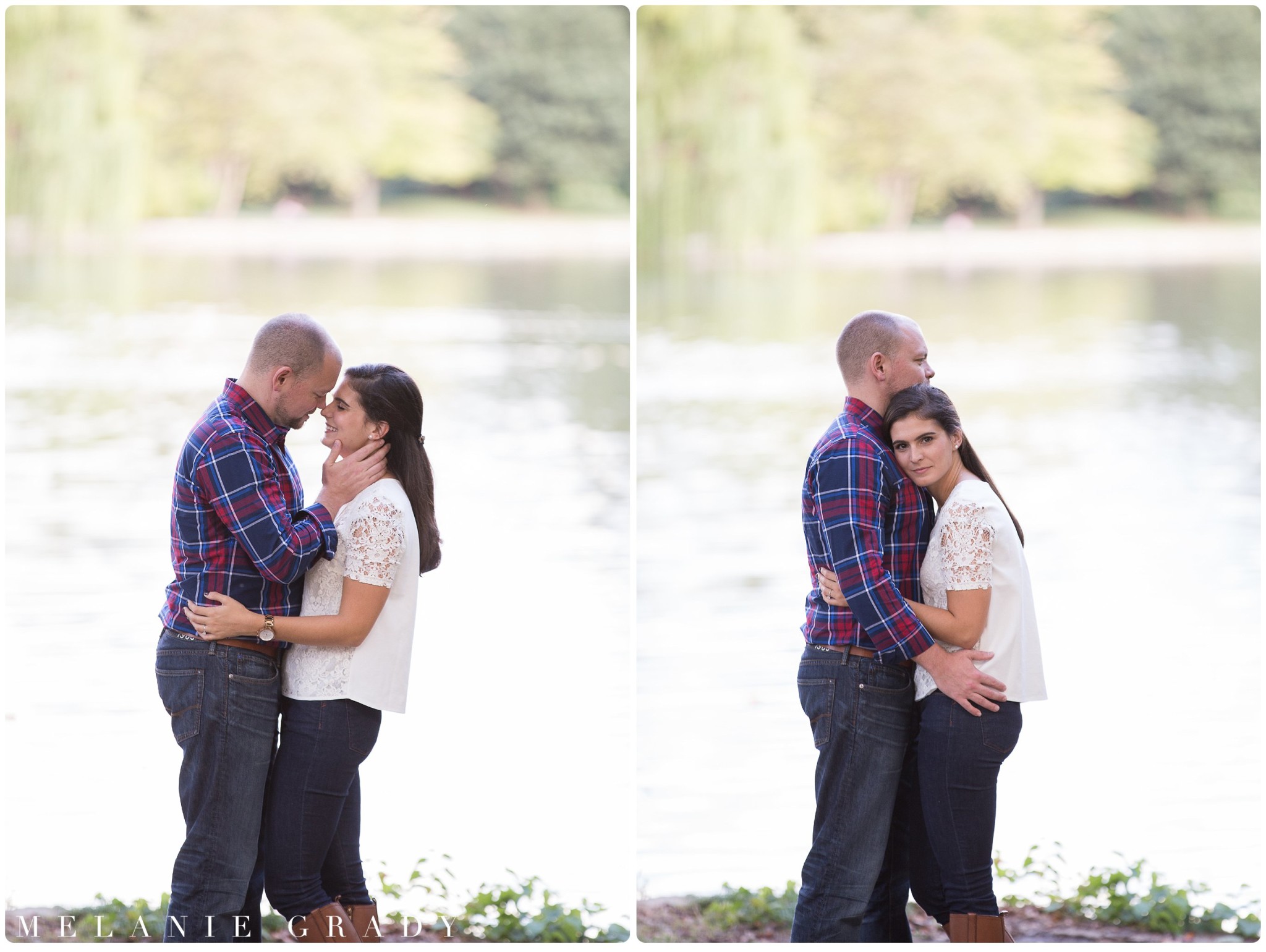 Melanie Grady wedding photography - Nashville engagement photography, Centennial Park, Pedestrian bridge, award winning Nashville wedding photographer, the best photographer in nashville, weeping willow and a pond at the engagement session