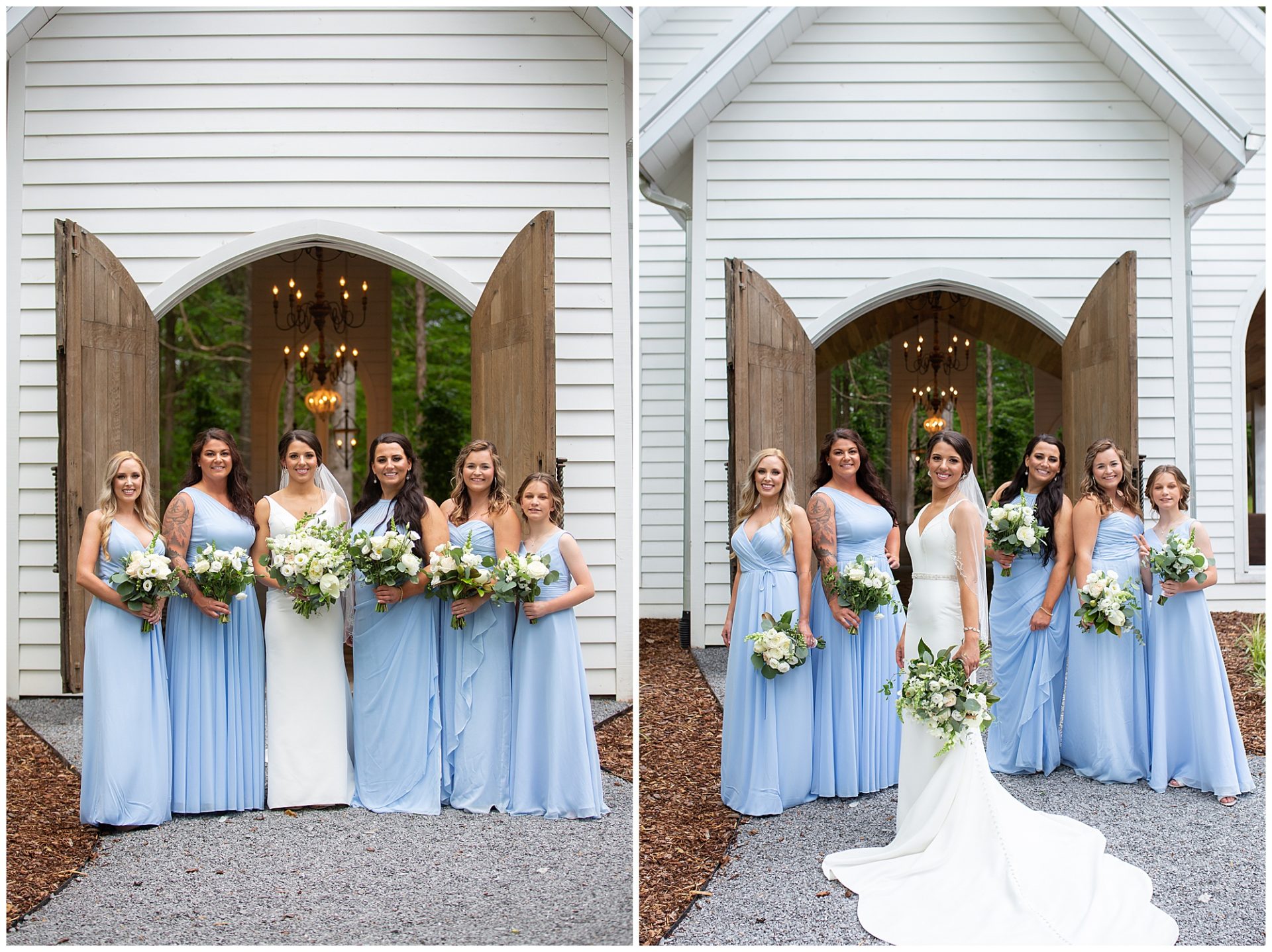 Chapel in the woods, firefly lane wedding, nashville wedding, open air chapel, bridesmaids in robins egg blue, sky blue bridesmaids